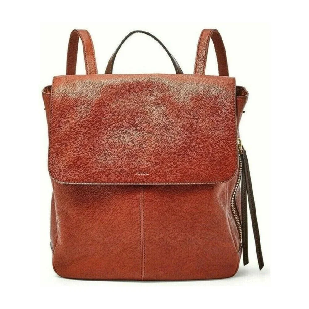 Fossil Claire Brandy Leather Backpack SHB1932213 Brown Brass women’s bag EUC